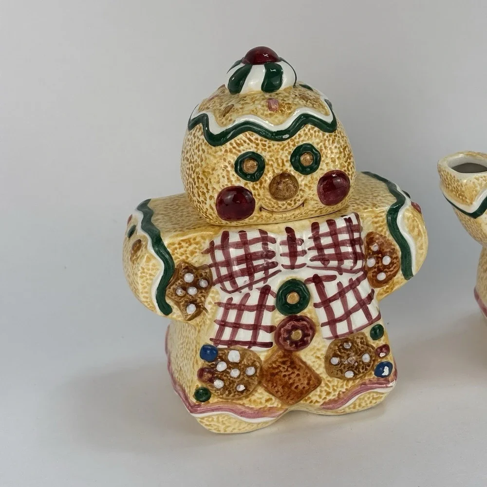 Gingerbread Man Set of 2 Tea Pot & Sugar Container 1996 Jay Import Co